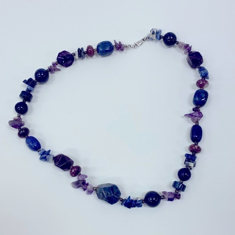 Purple natural stone‎ & rock boho collar necklace